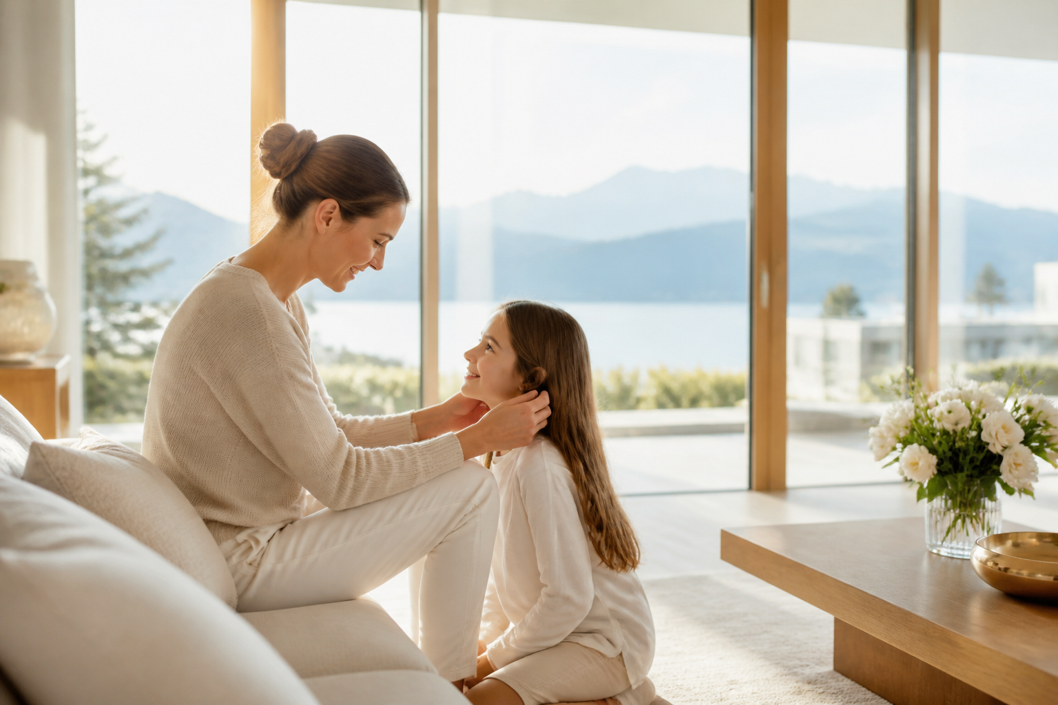 Moment familial dans un intérieur lumineux