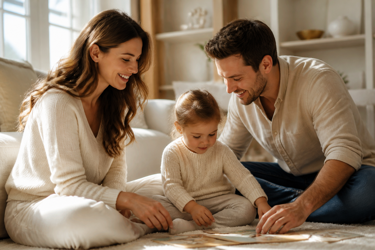 Famille dans un intérieur lumineux